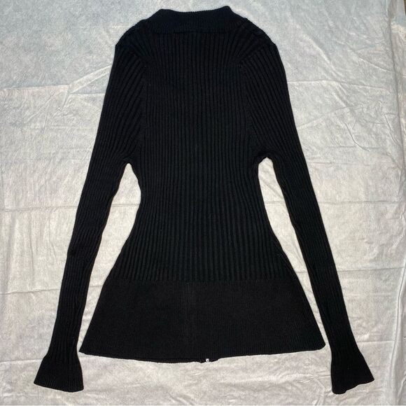 Vtg QUESTIONS Sweater Rhinestone Full Zip Stretch Fitted Ribbed Womens L Black - Picture 3 of 8